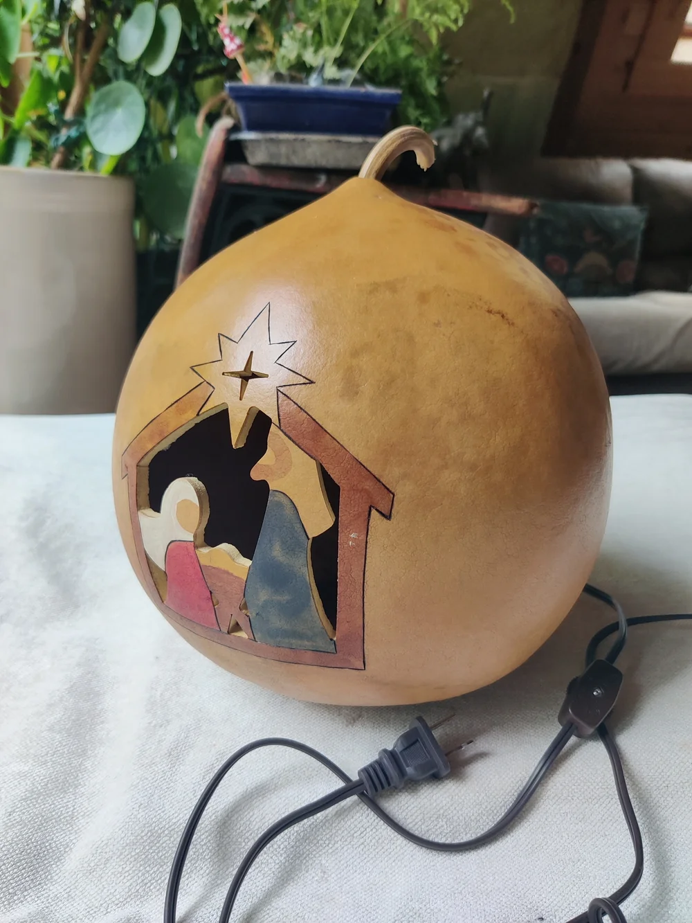 Nativity Manger Gourd Lamp Handmade Christmas Jesus Mary Joseph 11
